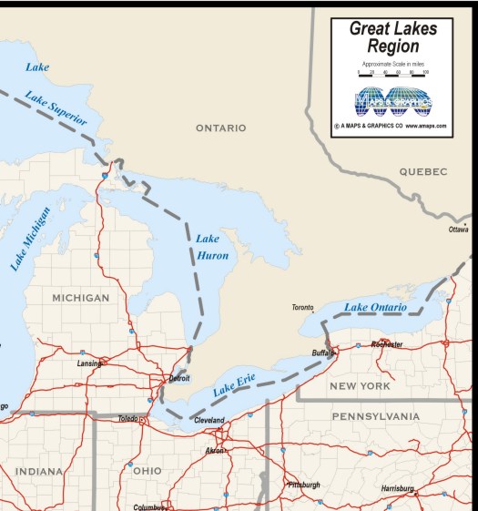 GREAT LAKES MAP HIGHWAYS download to your computer